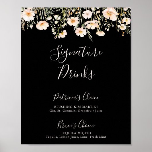 Klassieke Blush Wildflower Zwarte Signature Dranke Poster (Voorkant)
