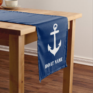 Klassieke Boat Anchor en uw Boat Name Navy Blue Medium Tafelloper