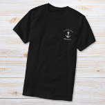 Klassieke Boat Anker Kapiteins Zwart T-shirt<br><div class="desc">Het zwarte T-shirt van de kapitein met een nautisch thema met een witte illustratie van een klassiek anker en hun naam en de naam van de boot in moderne witte letters.</div>