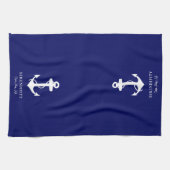 Klassieke Boat Anker Monogram Marine Blauw Theedoek (Horizontaal)