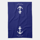 Klassieke Boat Anker Monogram Marine Blauw Theedoek (Verticaal)