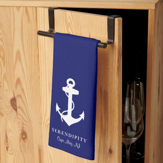 Klassieke Boat Anker Monogram Marine Blauw Theedoek (Derde Gevouwen)