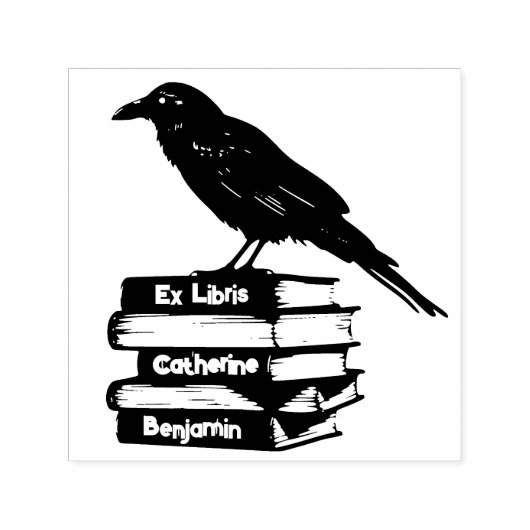 Klassieke boekenstapel met Raven ex libris stempel (Design)