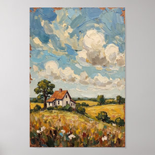 Klassieke boerderij landelijk landschapskunst poster