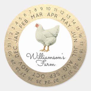 Klassieke boerderijhen Omcirkelde datum eierdoos G Ronde Sticker