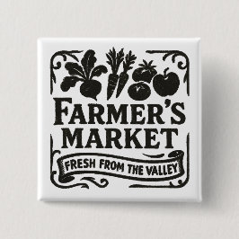 Klassieke Boerenmarkt – Vers uit de Vallei Vierkante Button 5,1 Cm