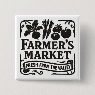 Klassieke Boerenmarkt – Vers uit de Vallei Vierkante Button 5,1 Cm