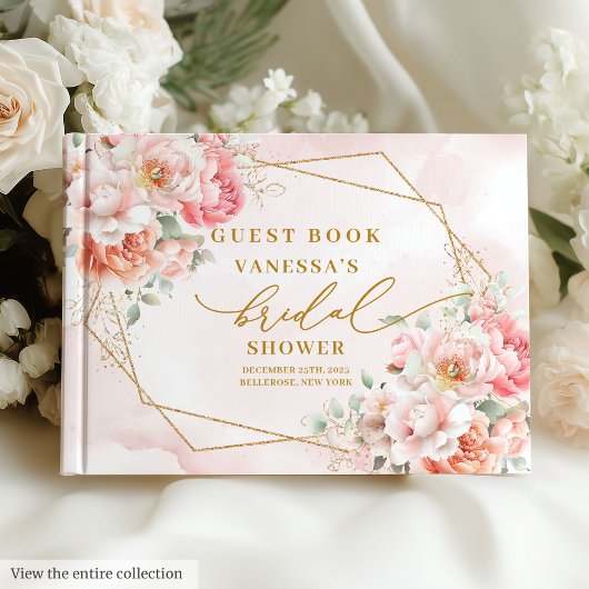 Klassieke Boho Blush Roze Gouden Frame Bruidsfeest Gastenboek
