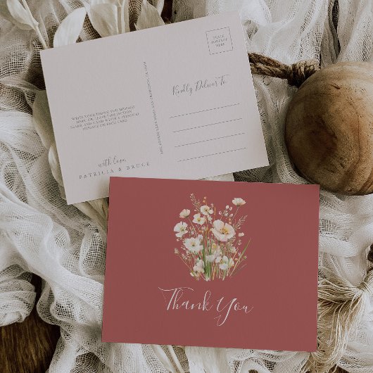 Klassieke Boho Blush Wildflower Bedankt Briefkaart