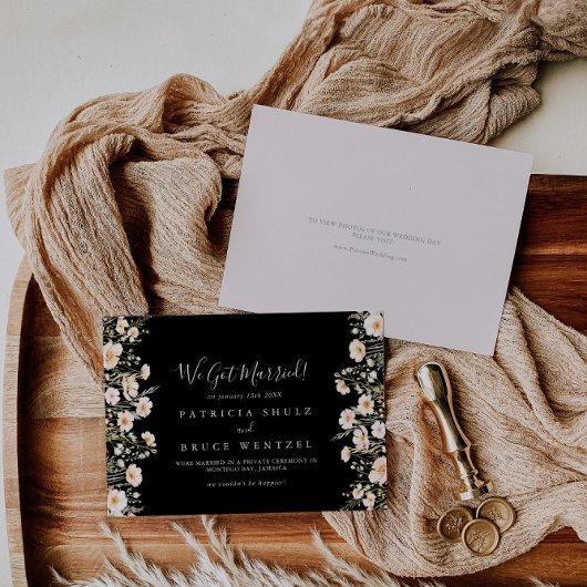 Klassieke Boho Blush Wildflower Black Elopement Aankondiging
