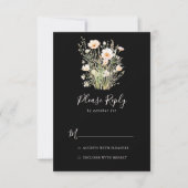 Klassieke Boho Blush Wildflower Black Wedding RSVP Kaartje (Voorkant)