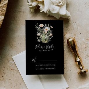 Klassieke Boho Blush Wildflower Black Wedding RSVP Kaartje