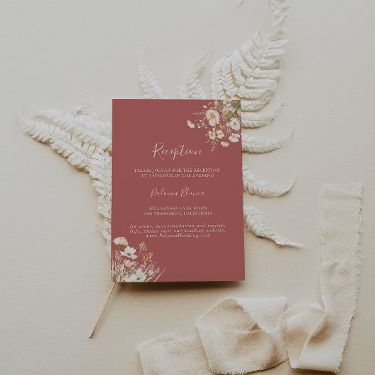 Klassieke Boho Blush Wildflower bruiloft receptie Informatiekaartje