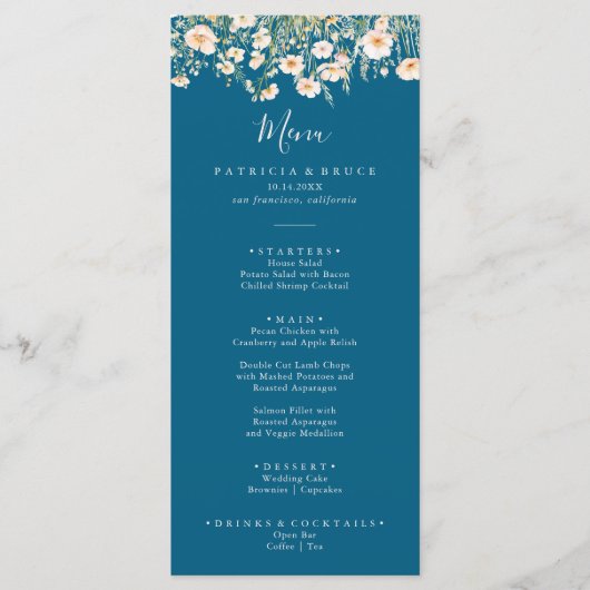 Klassieke Boho Blush Wildflower Diner Menu (Voorkant)