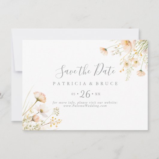 Klassieke Boho Blush Wildflower Horizontale Trouw Save The Date (Voorkant)