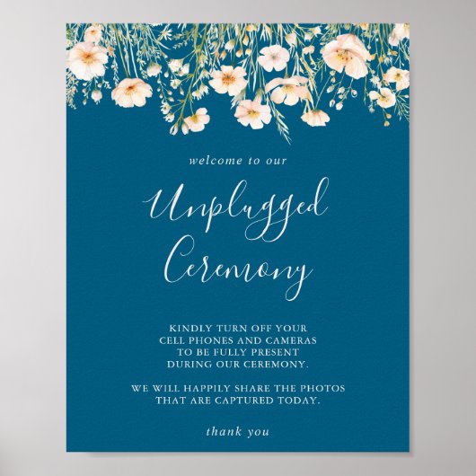 Klassieke Boho Blush Wildflower Unplugged Ceremony Poster (Voorkant)