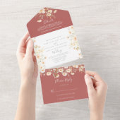 Klassieke Boho Blush Wildflower Wedding All In One Uitnodiging (Afscheurbaar)