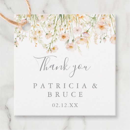 Klassieke Boho Blush Wildflower Wedding Bedankjes Labels (Voorkant)