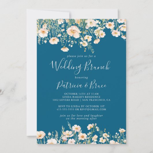 Klassieke Boho Blush Wildflower Wedding Brunch Kaart (Voorkant)