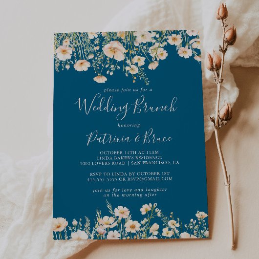 Klassieke Boho Blush Wildflower Wedding Brunch Kaart