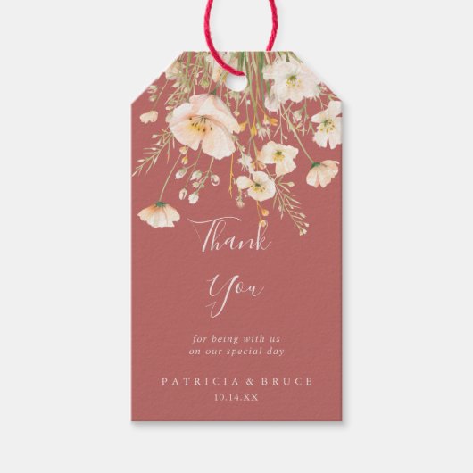 Klassieke Boho Blush Wildflower Wedding Dank u Cadeaulabel (Voorkant)