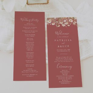 Klassieke Boho Blush Wildflower Wedding Programma Programmakaart