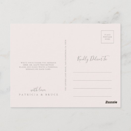 Klassieke Boho Blush Wildflower Zwart Dank u Briefkaart (Achterkant)