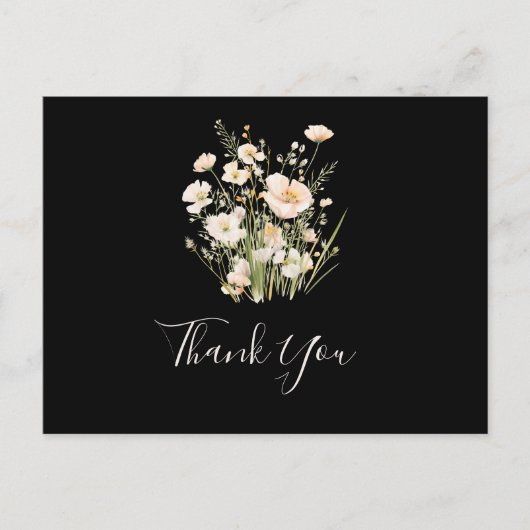 Klassieke Boho Blush Wildflower Zwart Dank u Briefkaart (Voorkant)
