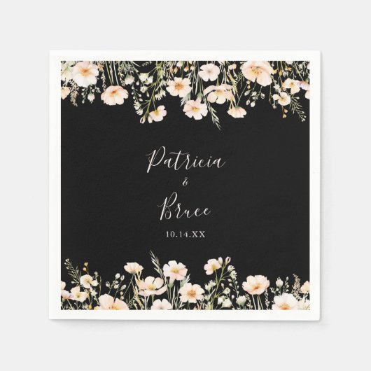Klassieke Boho Blush Wildflower Zwarte bruiloft se Servet (Voorkant)
