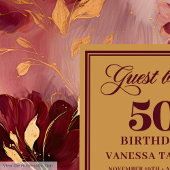 Klassieke Boho Bourgogne Blush Gouden Bloemen 50e Gastenboek