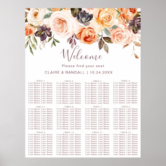 Klassieke Boho Floral Wedding Seating Chart Poster (Voorkant)