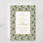 Klassieke Boho Forest Green Gold Eucalyptus Weddin Kaart (Voorkant)