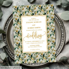 Klassieke Boho Forest Green Gold Eucalyptus Weddin Kaart