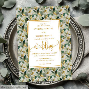 Klassieke Boho Forest Green Gold Eucalyptus Weddin Kaart