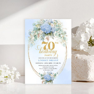 Klassieke Boho Lichtblauwe Bloemengoud 70e Verjaar Kaart