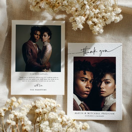 Klassieke Boho Minimalistische Script Trouwfoto Bedankkaart