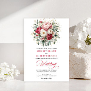 Klassieke Boho Robijnrode Blush Gouden Bloemen Uit Kaart