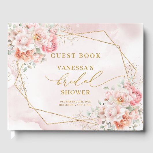 Klassieke Boho Roze Roze Gouden Lijst Bruiloft Fee Gastenboek (Voorkant)