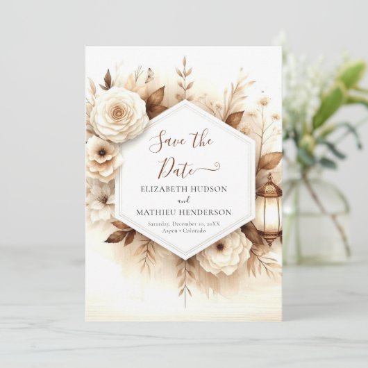 Klassieke Boho rustieke bruiloft Save The Date (Staand voorkant)