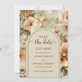 Klassieke Boho Terra Cotta Olijf Bloem Save Date Kaart (Voorkant)