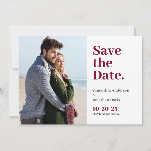 Klassieke Bold Burgundy Typografie Save The Date (Voorkant)