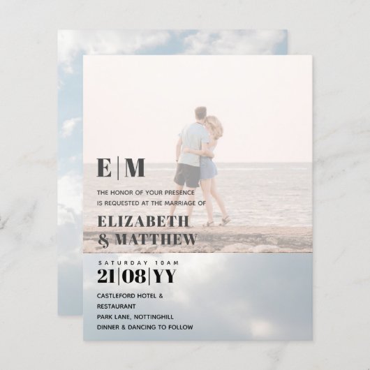 Klassieke BOLD FOTO OVERLAY Wedding Invite BUDGET (Voorkant / Achterkant)