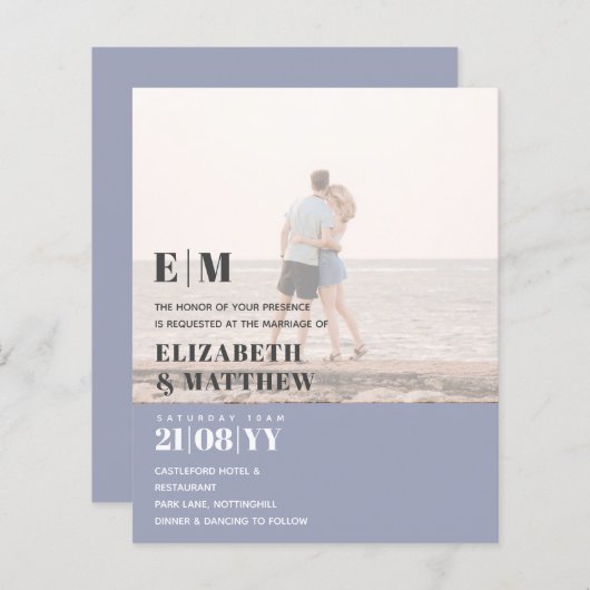 Klassieke BOLD FOTO OVERLAY Wedding Invite BUDGET (Voorkant / Achterkant)