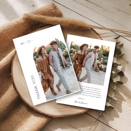 Klassieke Boog Foto Boho Bruiloft Koppels Bruiloft Bedankkaart