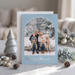 Klassieke boog Prettig Kerstmis Fotokaart Lichtbla Folie Feestdagenkaart