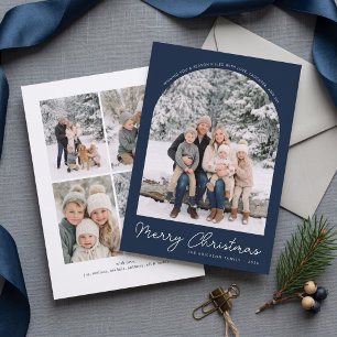 Klassieke boog Prettig Kerstmis Fotokaart Navyblau Feestdagenkaart
