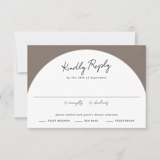 Klassieke Boog Trouwkoepel Modern Taupe Trouwen RSVP Kaartje (Voorkant)