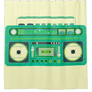 Klassieke Boom Box Vintage Afbeelding Douchegordijn