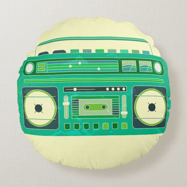 Klassieke Boom Box Vintage Afbeelding Rond Kussen (Voorkant)
