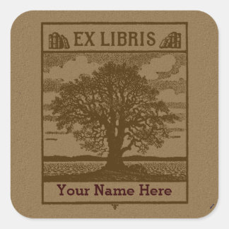 Klassieke Boom met Boeken Ex Libris Boekplaat Vierkante Sticker